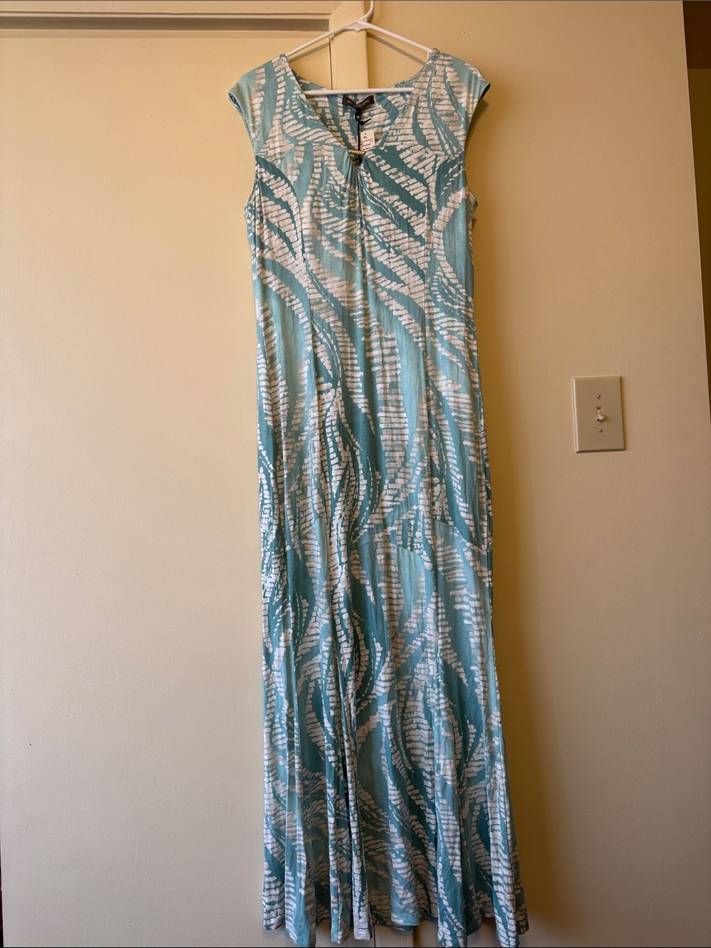 Tommy Bahama Teal/Seafoam and White Cap-Sleeve Maxi Dress